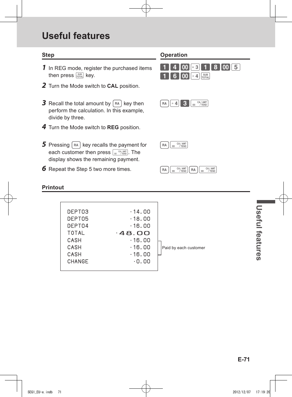 Useful features, Use ful fe atu re s | Casio SE-G1 User Manual | Page 71 / 76