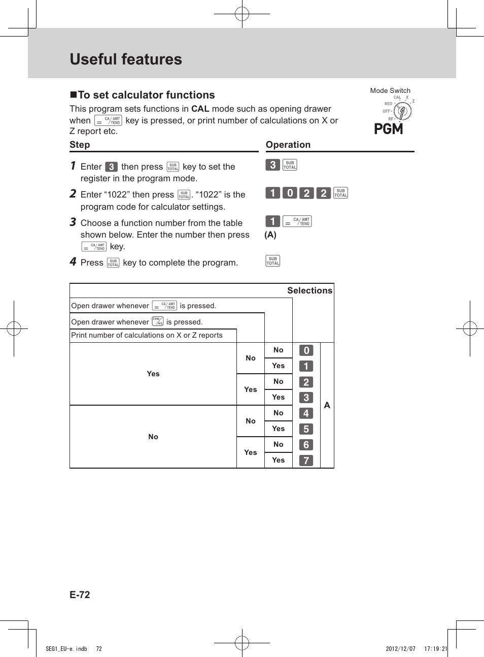 Useful features | Casio SE-G1 User Manual | Page 72 / 76