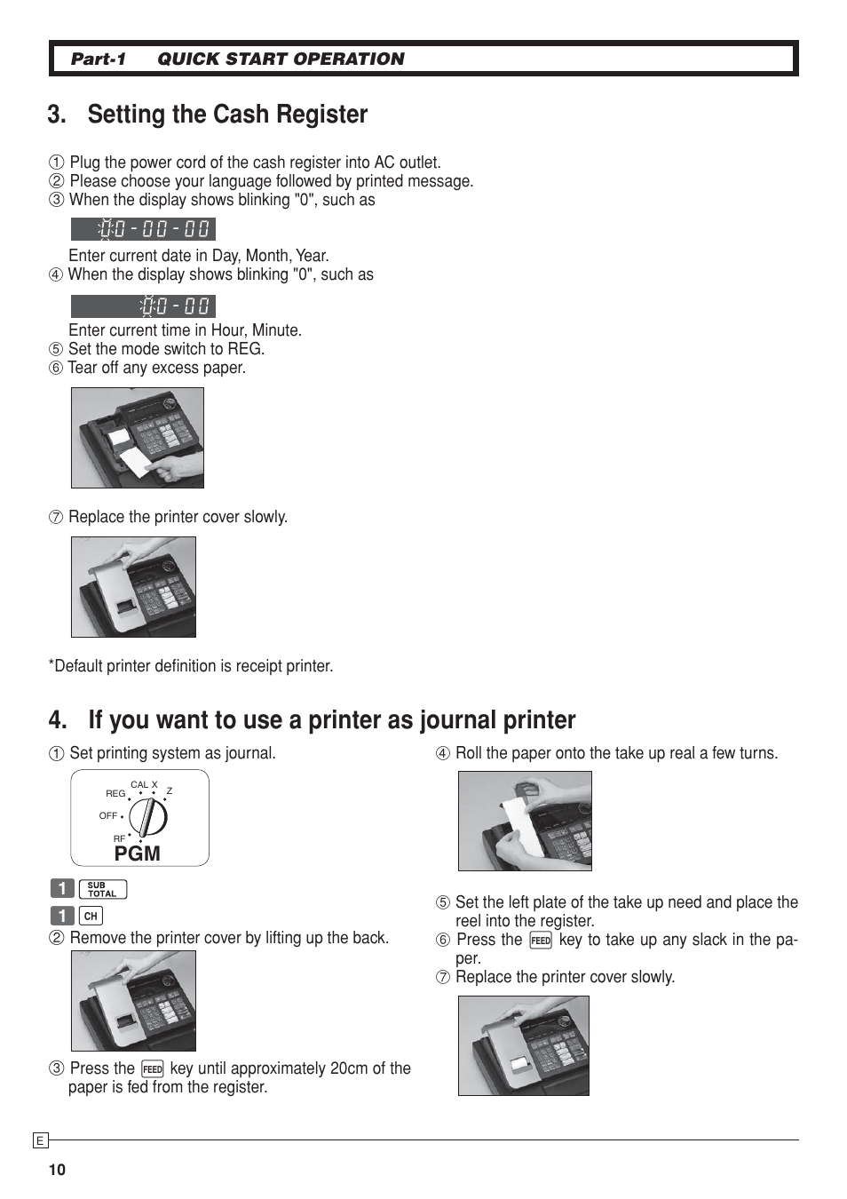 Setting the cash register, If you want to use a printer as journal printer | Casio SE-S10 Manual User Manual | Page 10 / 48