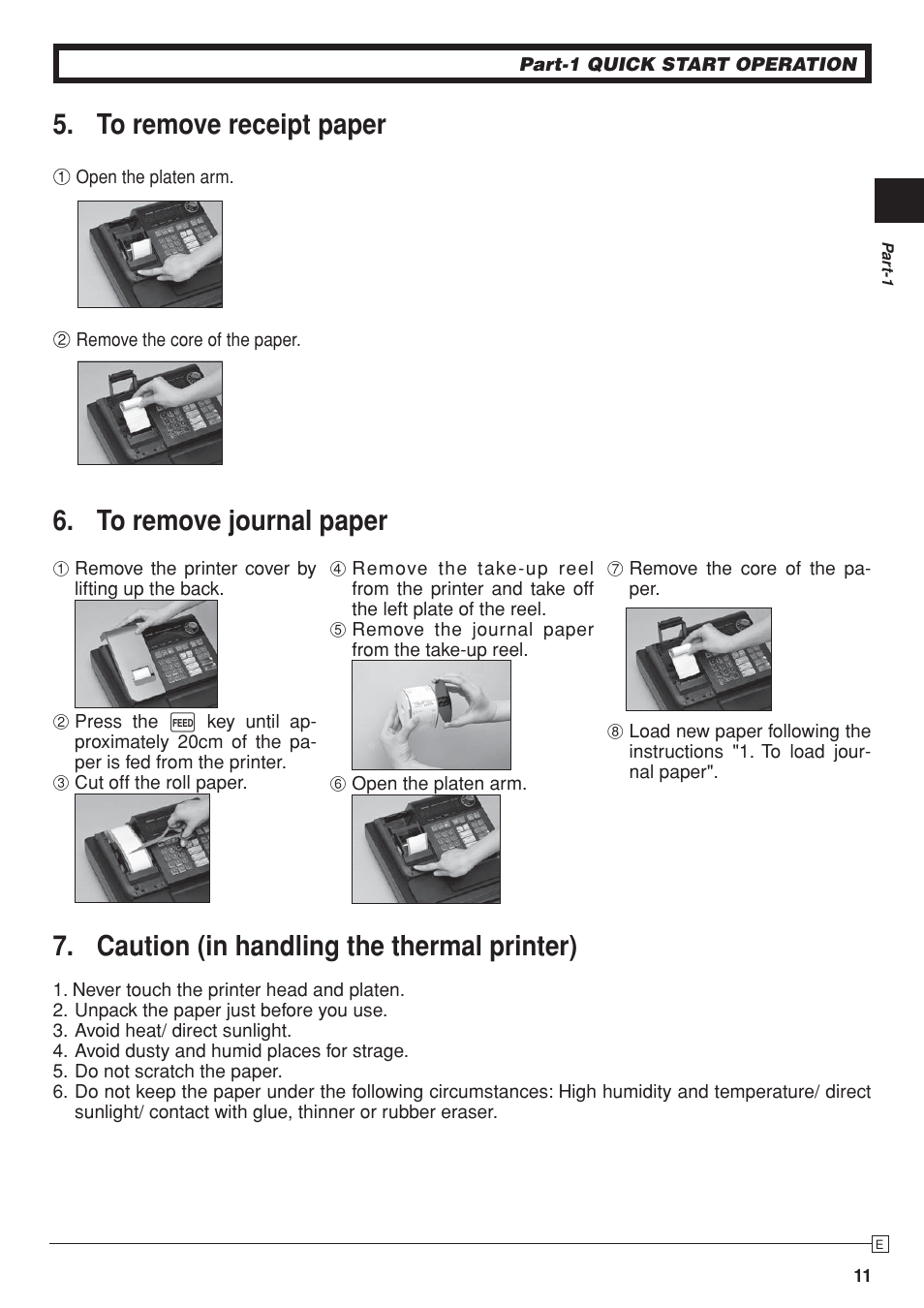 Caution (in handling the thermal printer) | Casio SE-S10 Manual User Manual | Page 11 / 48