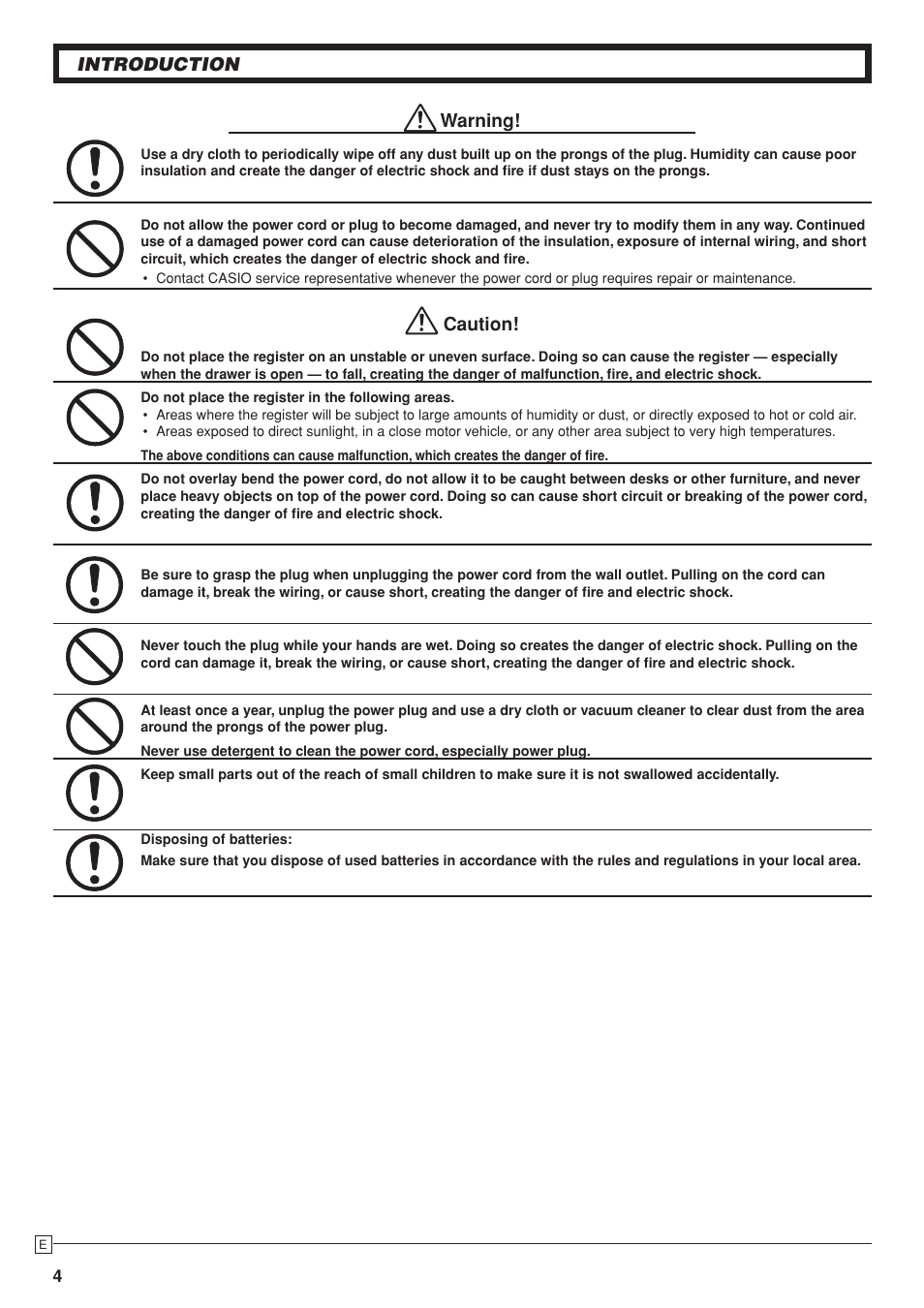 Introduction warning, Caution | Casio SE-S10 Manual User Manual | Page 4 / 48