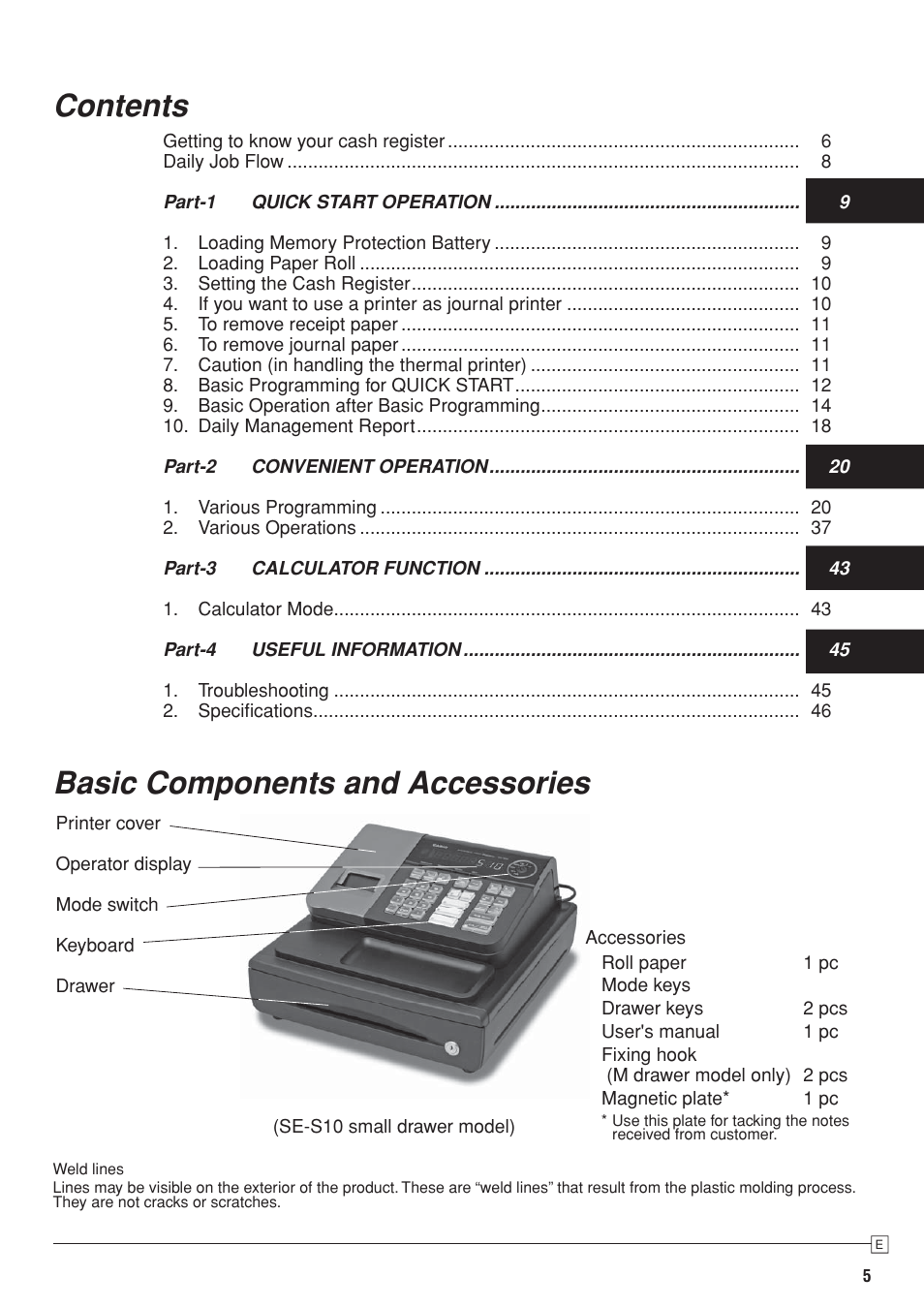 Basic components and accessories contents | Casio SE-S10 Manual User Manual | Page 5 / 48