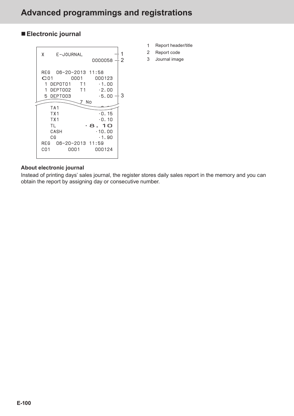 Advanced programmings and registrations, Electronic journal | Casio SE-S3000 Manual User Manual | Page 100 / 112