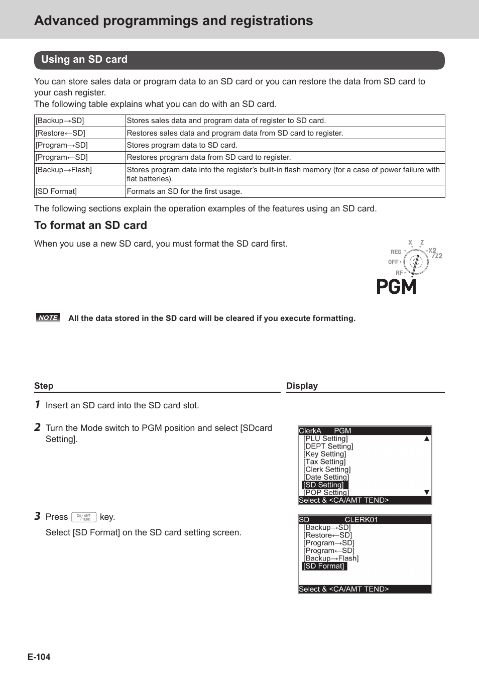 Advanced programmings and registrations | Casio SE-S3000 Manual User Manual | Page 104 / 112