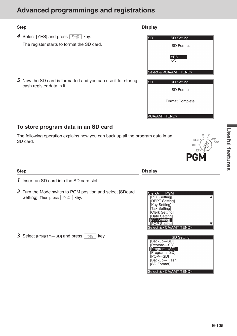 Advanced programmings and registrations, Use ful fe atu re s | Casio SE-S3000 Manual User Manual | Page 105 / 112