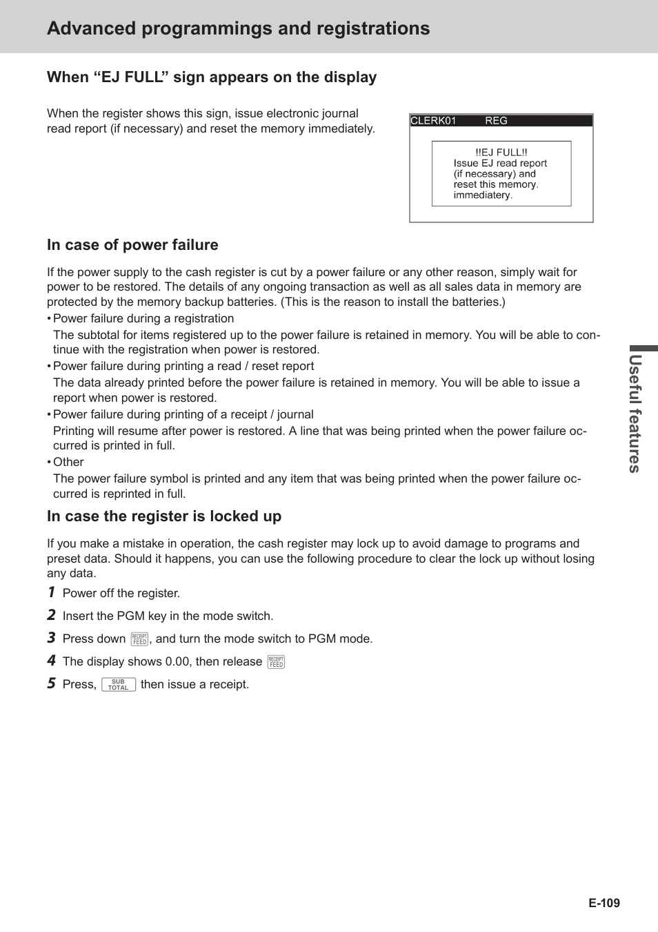 Advanced programmings and registrations, Use ful fe atu re s | Casio SE-S3000 Manual User Manual | Page 109 / 112