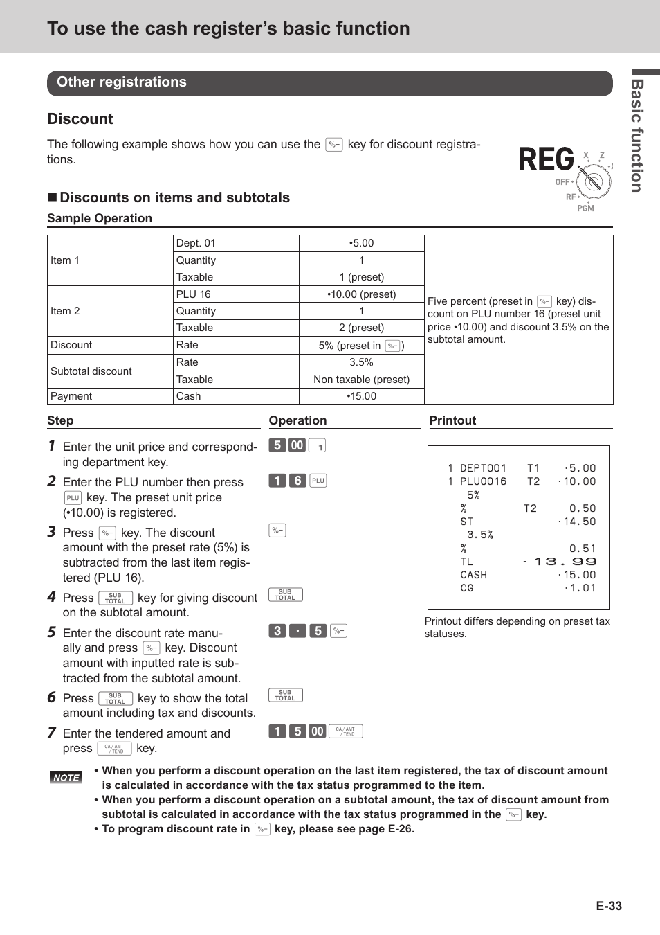 Bas ic fu nc tion, Discount | Casio SE-S3000 Manual User Manual | Page 33 / 112