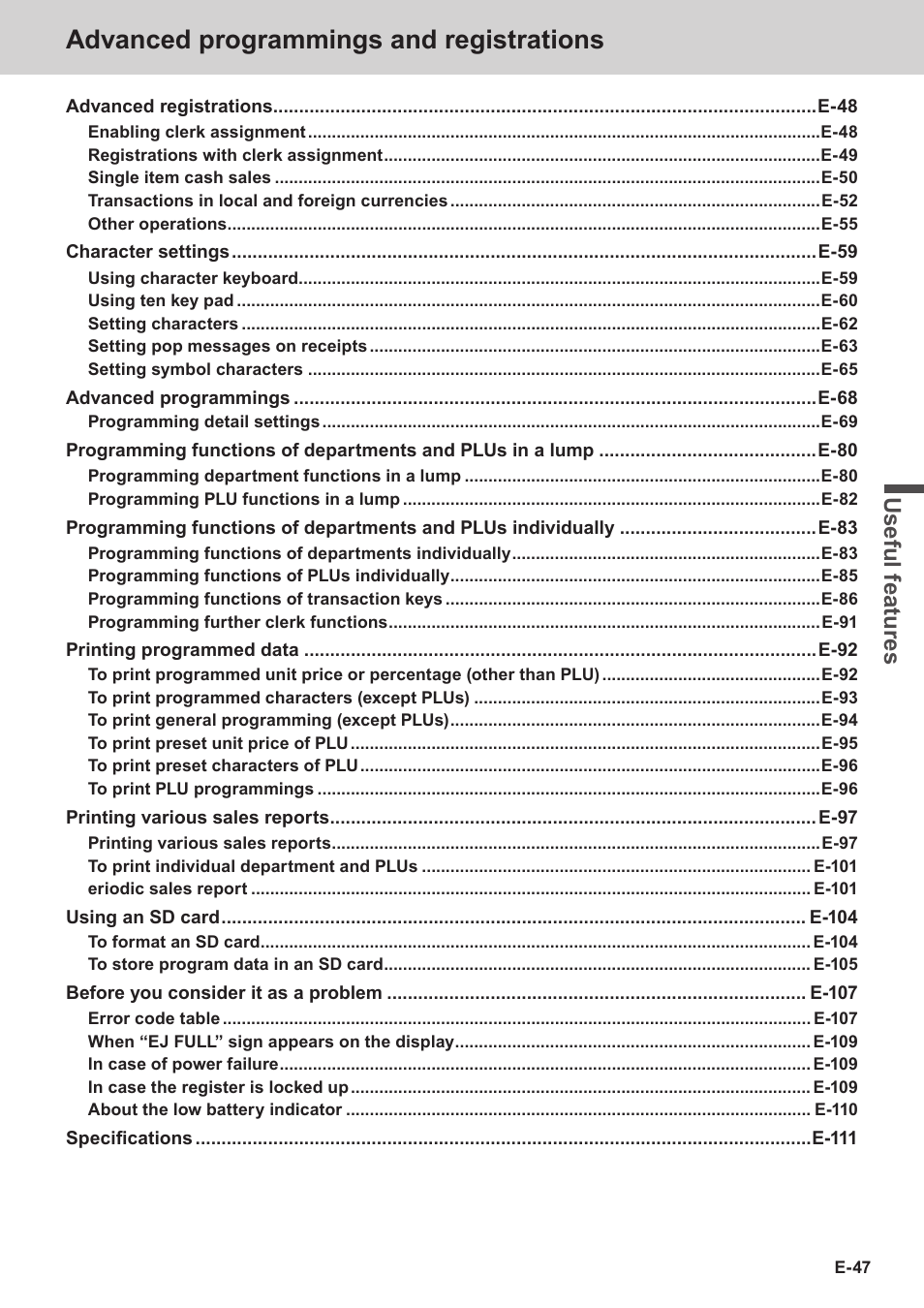 Advanced programmings and registrations, Use ful fe atu re s | Casio SE-S3000 Manual User Manual | Page 47 / 112