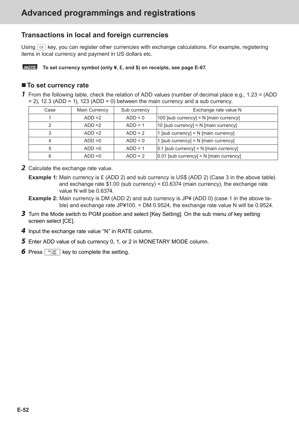 Advanced programmings and registrations, Transactions in local and foreign currencies | Casio SE-S3000 Manual User Manual | Page 52 / 112