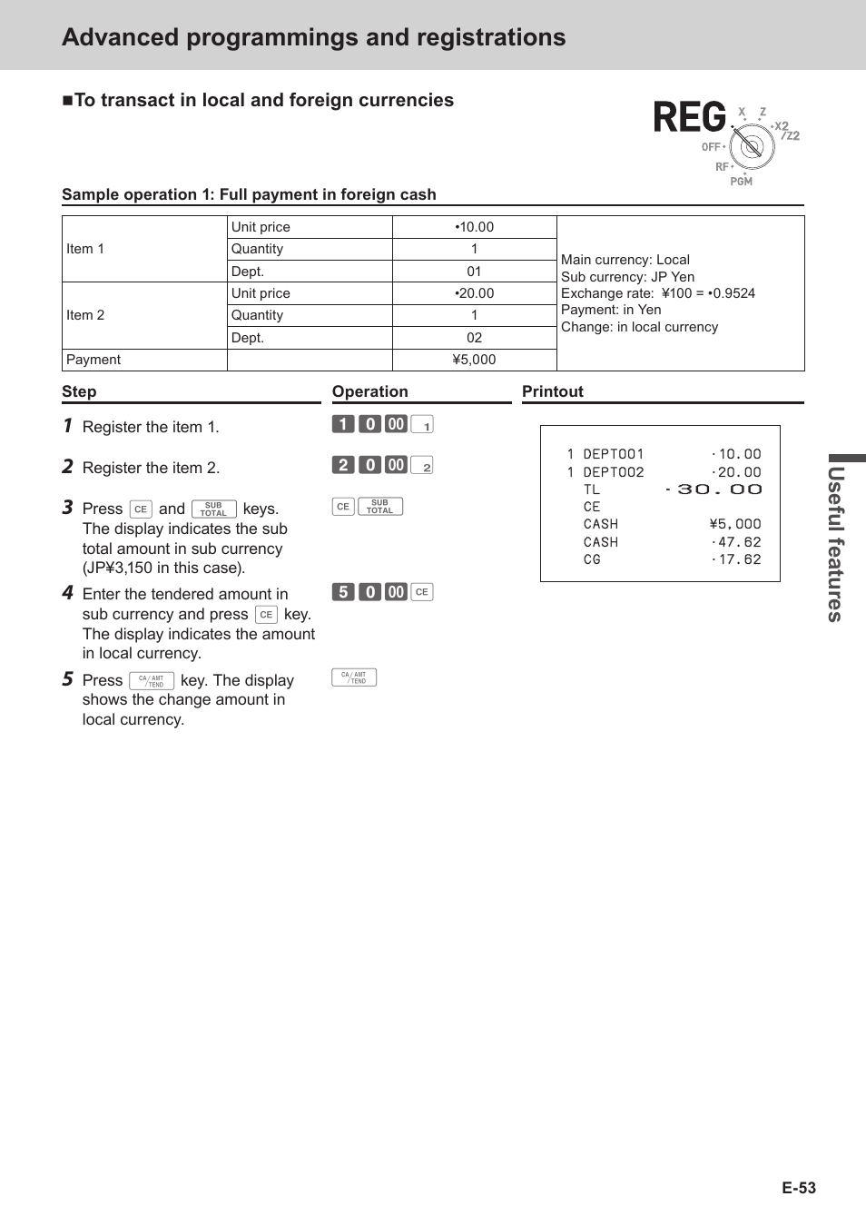 Advanced programmings and registrations, Use ful fe atu re s | Casio SE-S3000 Manual User Manual | Page 53 / 112