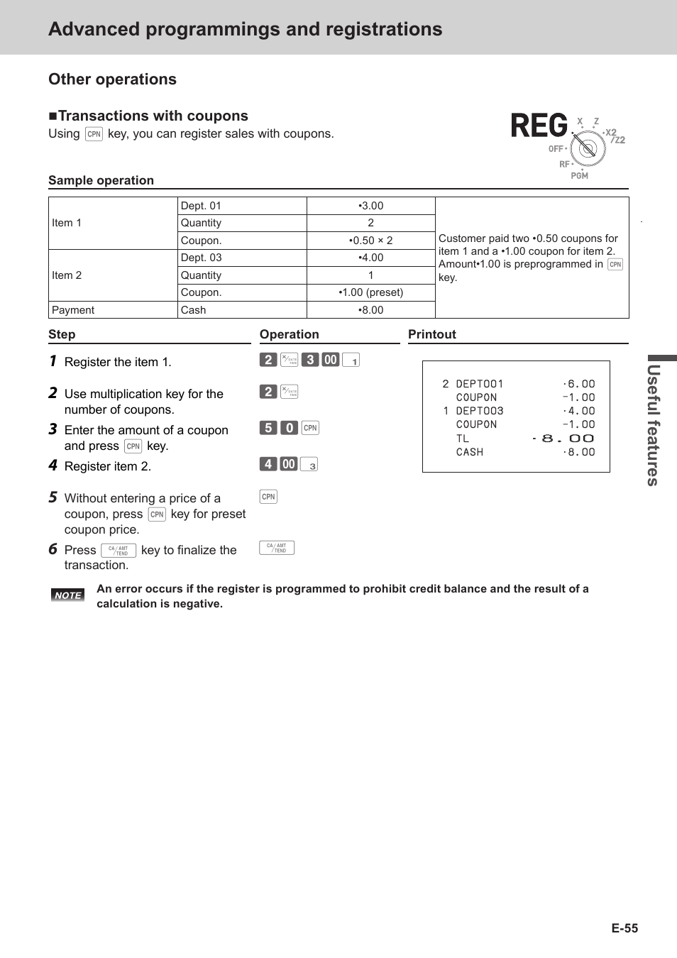 Advanced programmings and registrations, Use ful fe atu re s, Other operations | Casio SE-S3000 Manual User Manual | Page 55 / 112