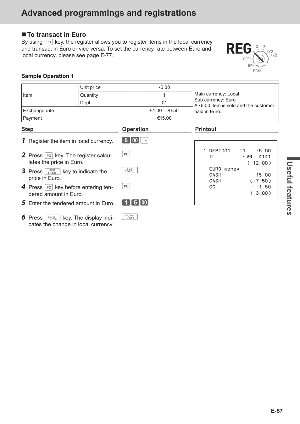 Advanced programmings and registrations, Use ful fe atu re s | Casio SE-S3000 Manual User Manual | Page 57 / 112