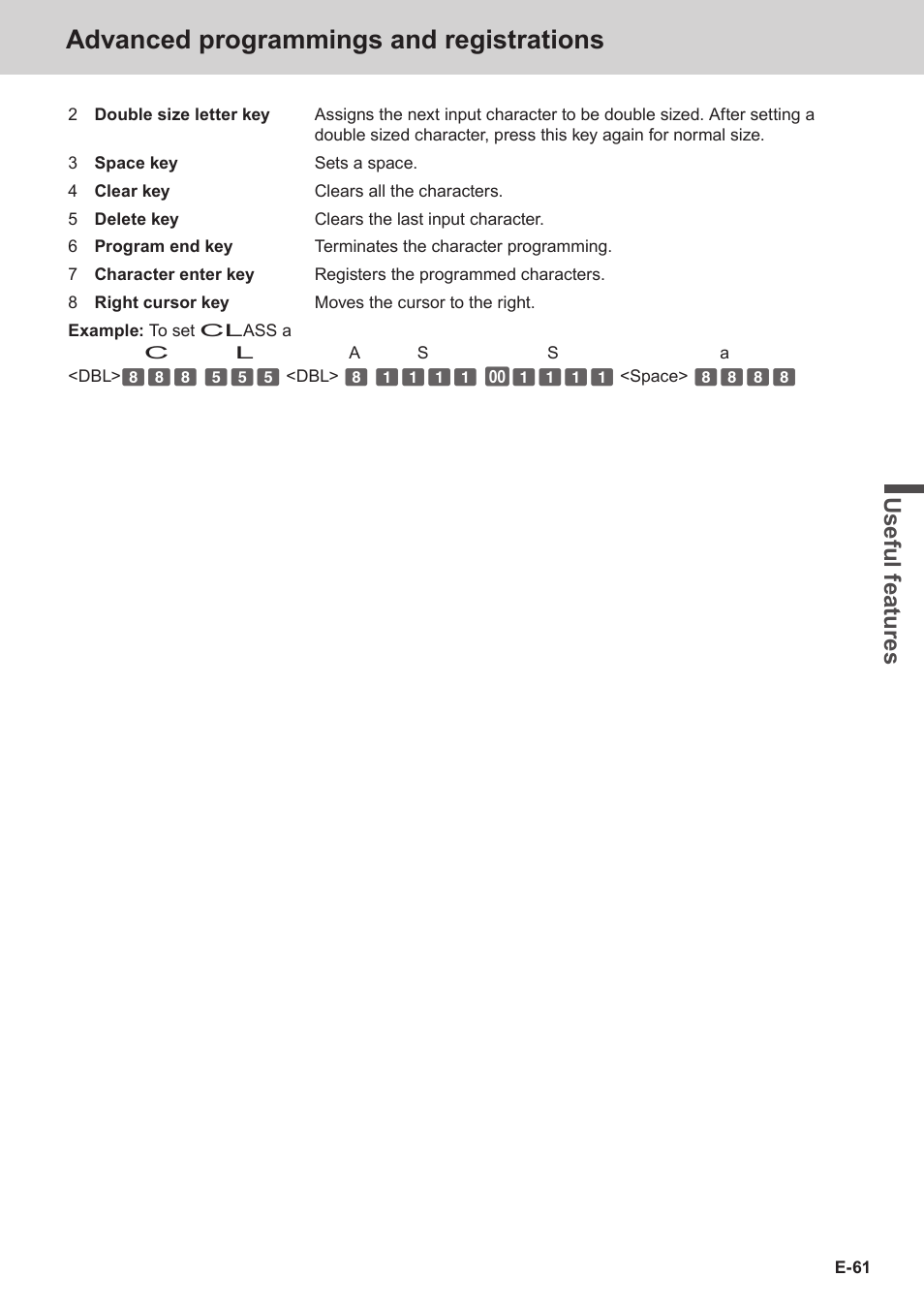 Advanced programmings and registrations, Use ful fe atu re s | Casio SE-S3000 Manual User Manual | Page 61 / 112