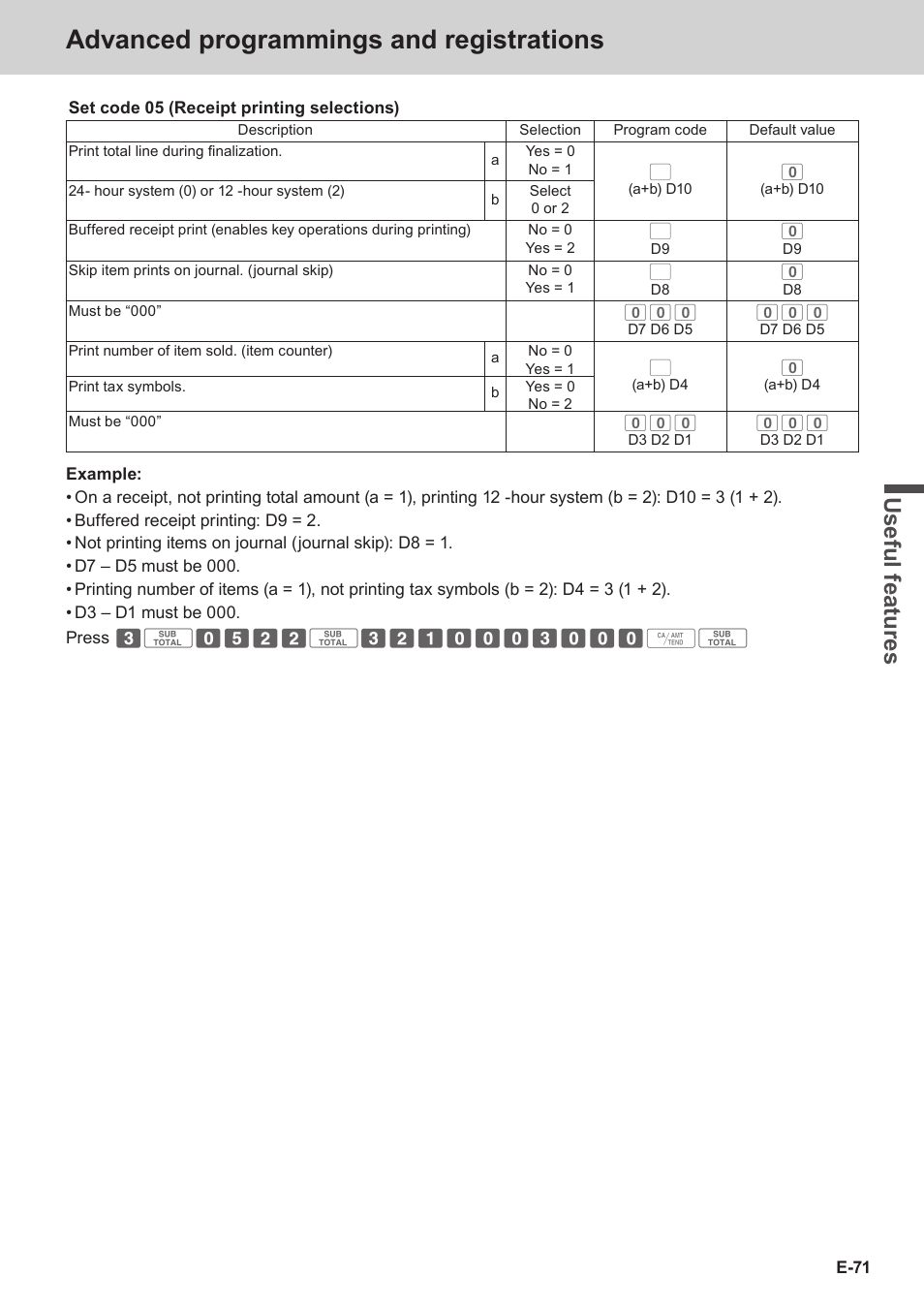 Advanced programmings and registrations, Use ful fe atu re s | Casio SE-S3000 Manual User Manual | Page 71 / 112