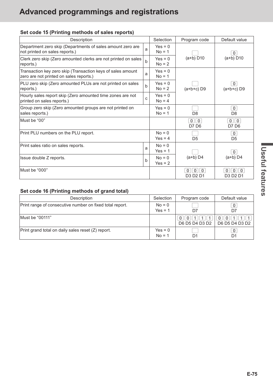 Advanced programmings and registrations, Use ful fe atu re s | Casio SE-S3000 Manual User Manual | Page 75 / 112