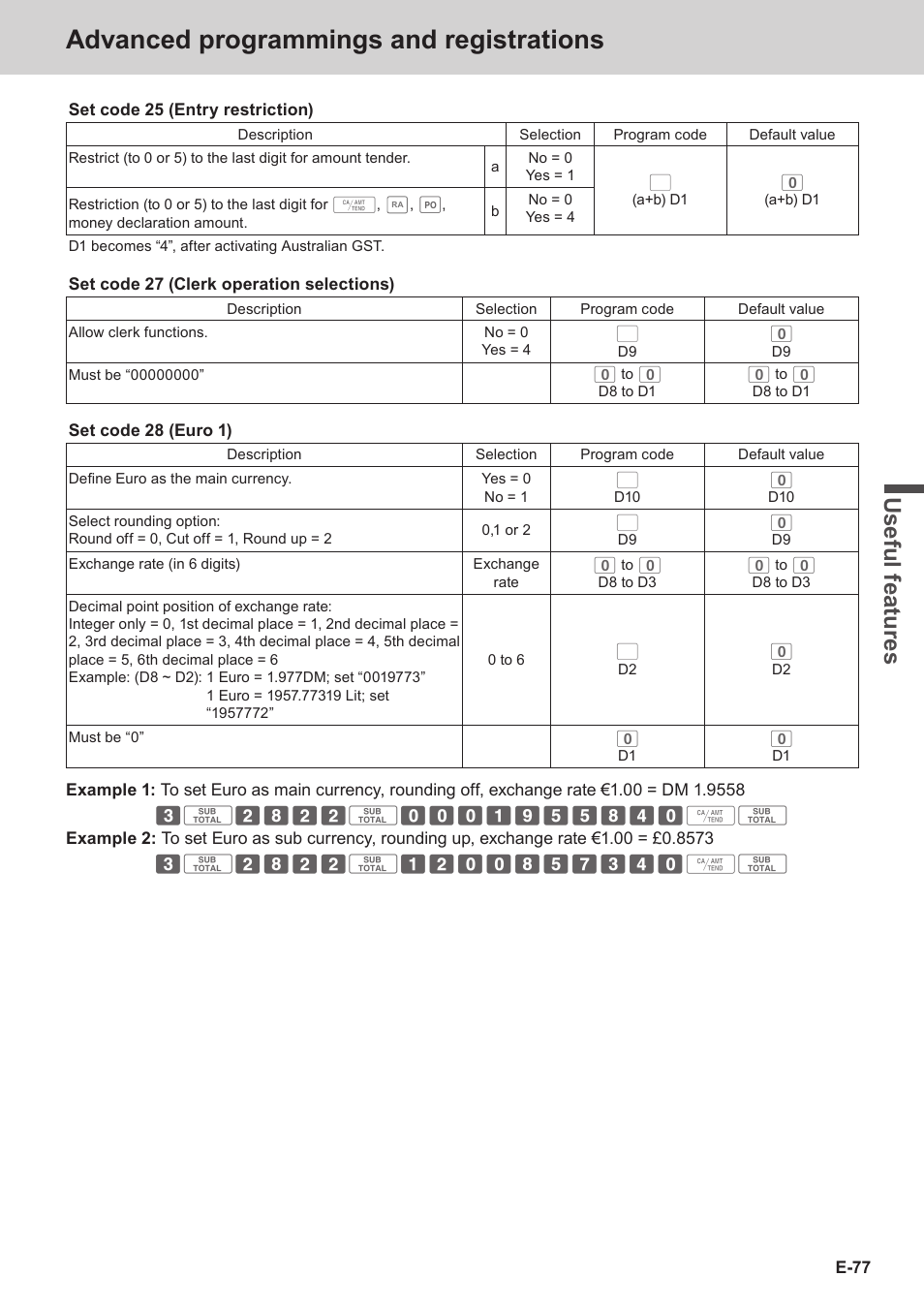 Advanced programmings and registrations, Use ful fe atu re s | Casio SE-S3000 Manual User Manual | Page 77 / 112