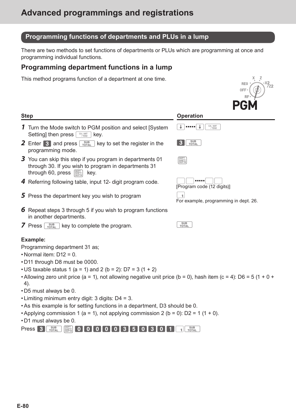 Advanced programmings and registrations, Programming department functions in a lump | Casio SE-S3000 Manual User Manual | Page 80 / 112