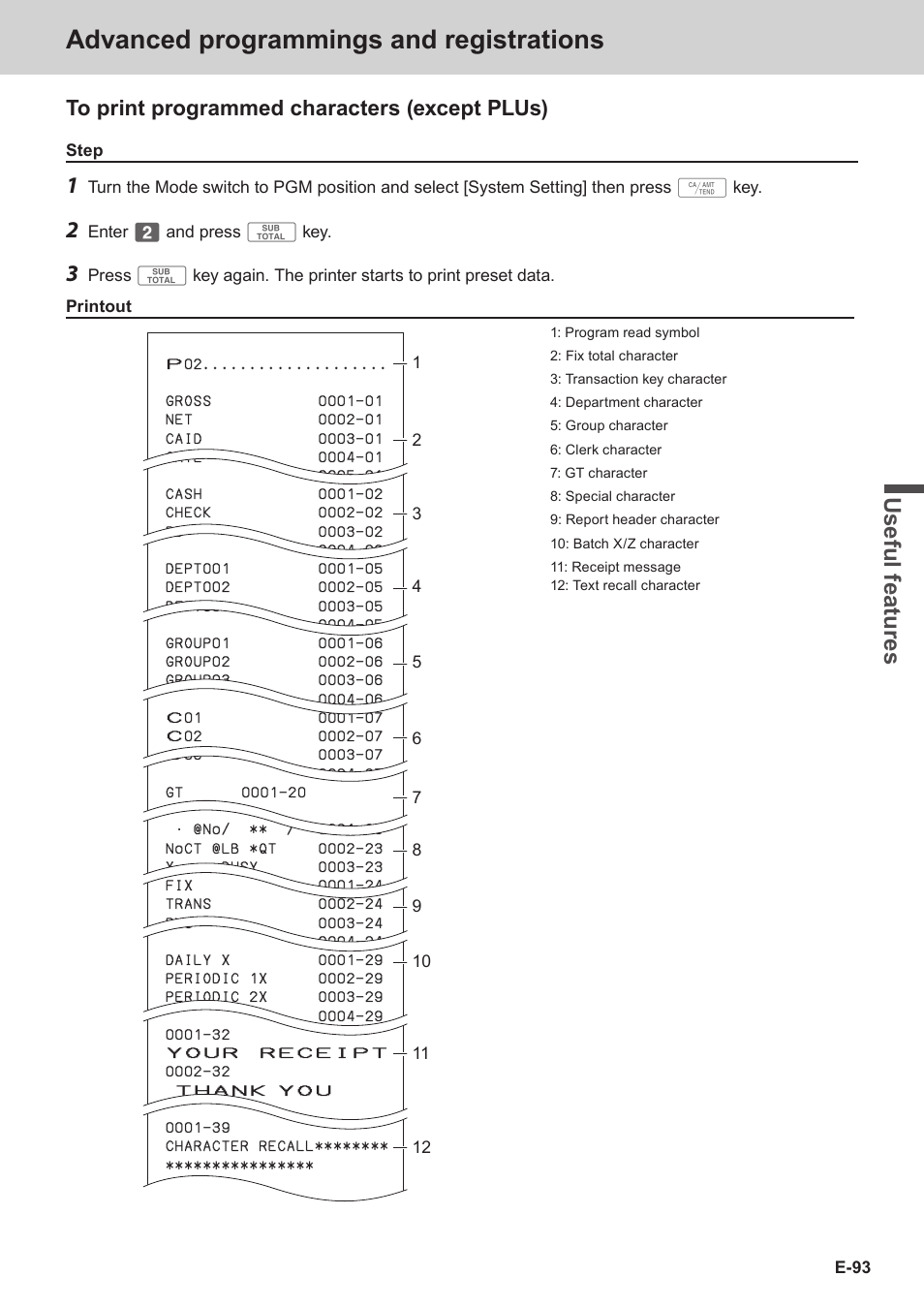 Advanced programmings and registrations, Use ful fe atu re s | Casio SE-S3000 Manual User Manual | Page 93 / 112