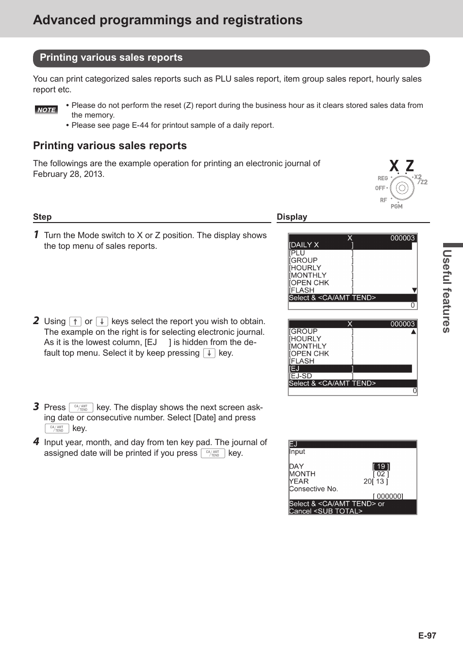 Advanced programmings and registrations, Use ful fe atu re s | Casio SE-S3000 Manual User Manual | Page 97 / 112