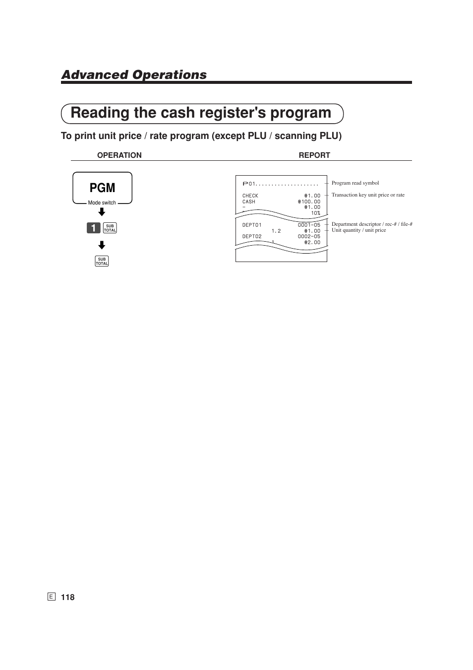 Reading the cash register's program, Advanced operations | Casio SE-S6000 User Manual | Page 119 / 134