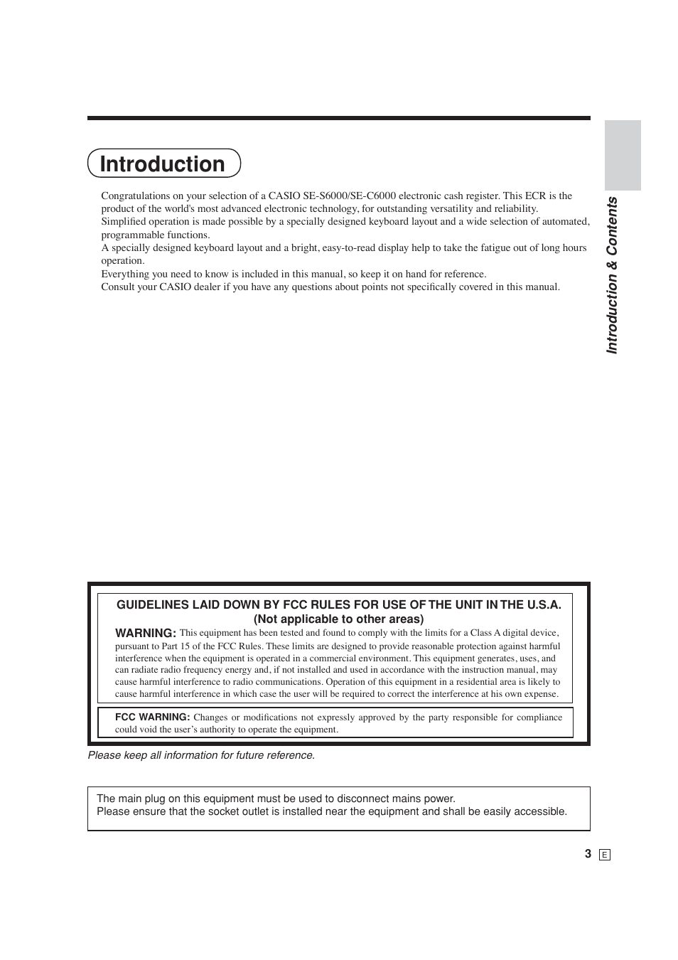 Introduction | Casio SE-S6000 User Manual | Page 4 / 134