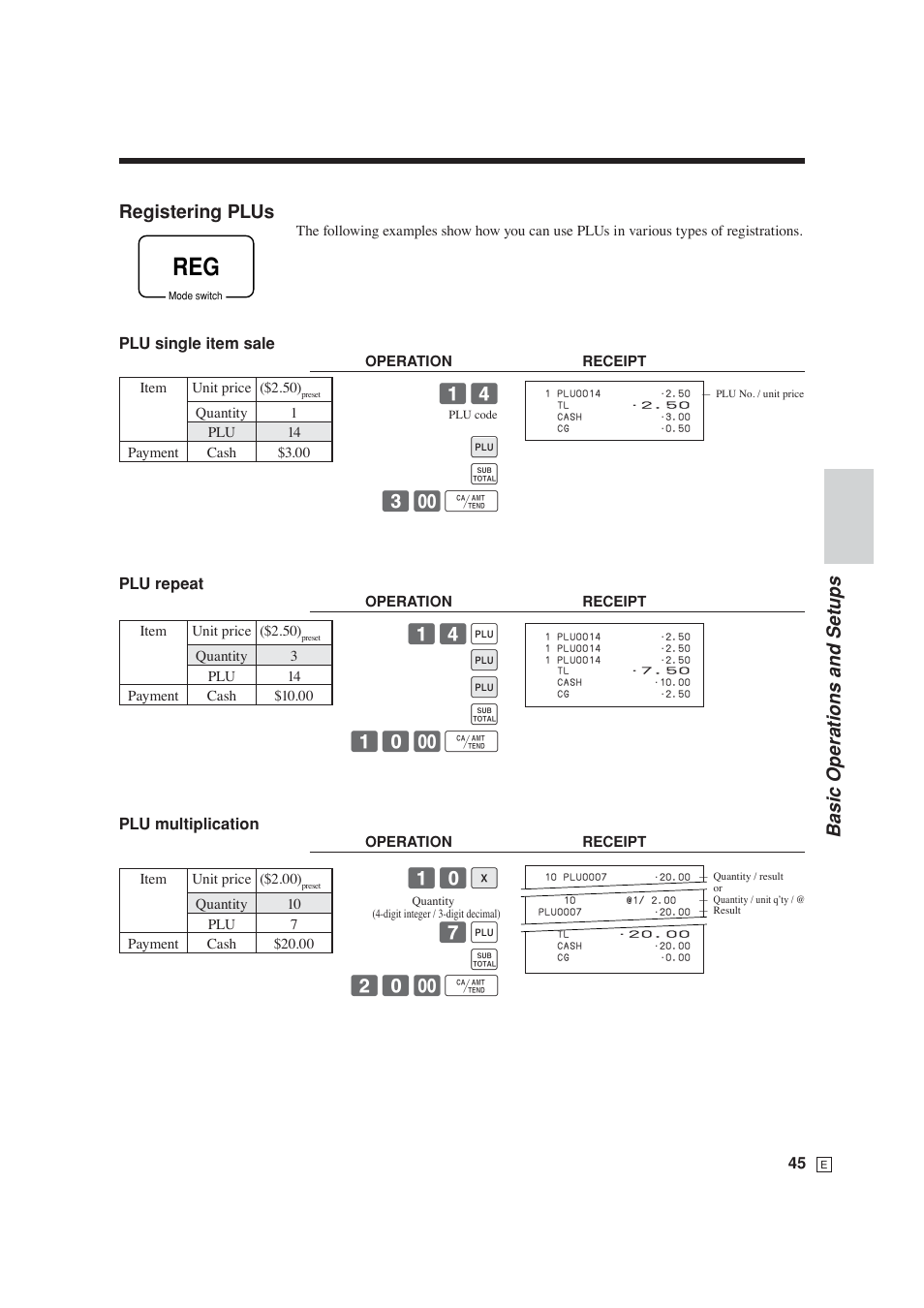 Basic operations and setups, Registering plus, 14 + s 3- f | 14 + + + s 10- f | Casio SE-S6000 User Manual | Page 46 / 134