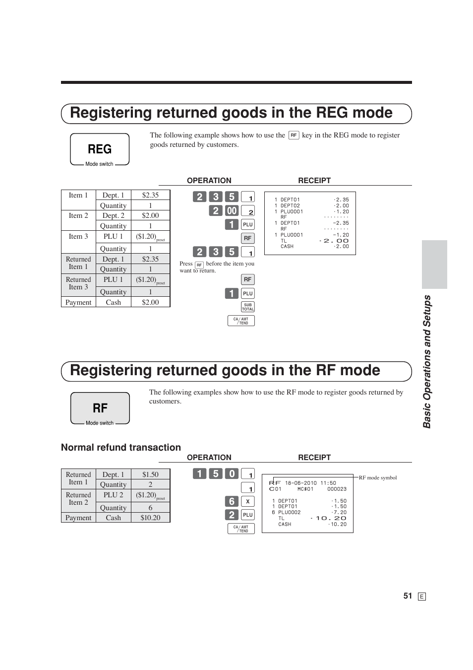 Basic operations and setups, Normal refund transaction | Casio SE-S6000 User Manual | Page 52 / 134