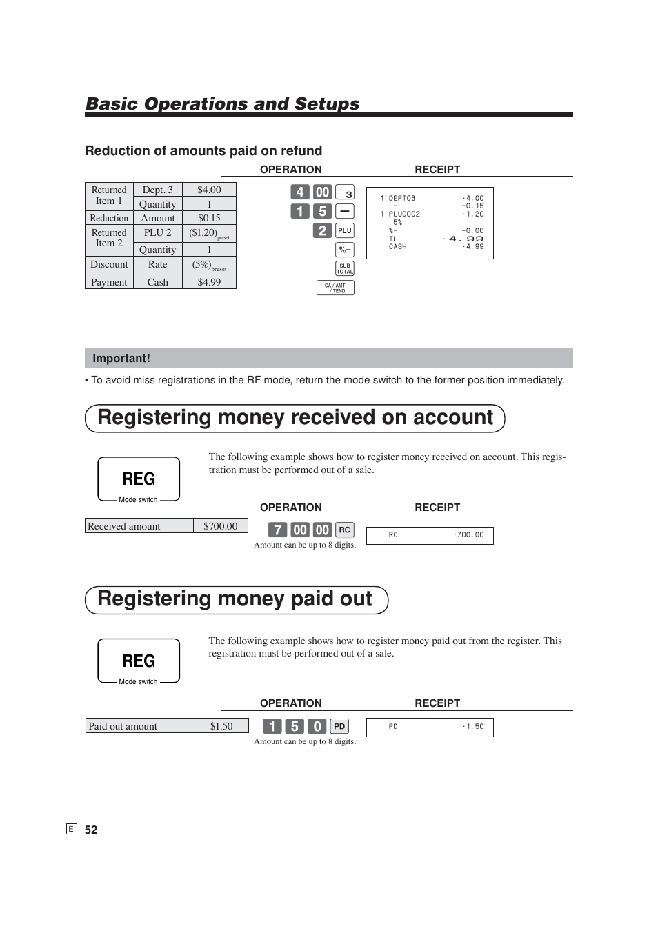 Basic operations and setups, Reduction of amounts paid on refund, # 15 m 2 + p s f | 150 p | Casio SE-S6000 User Manual | Page 53 / 134