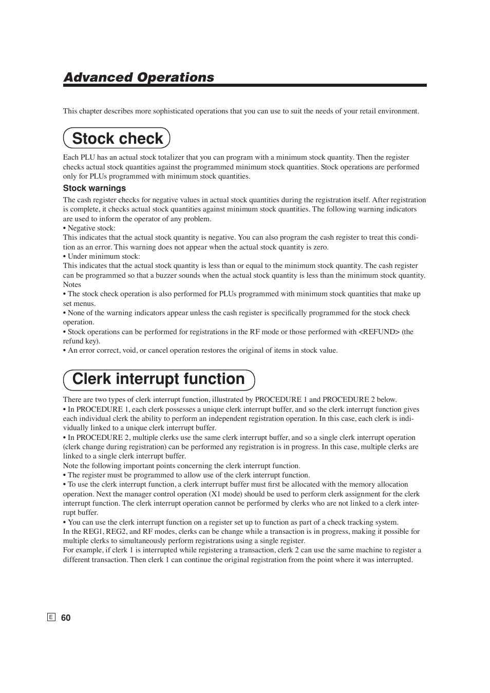 Stock check clerk interrupt function, Advanced operations | Casio SE-S6000 User Manual | Page 61 / 134