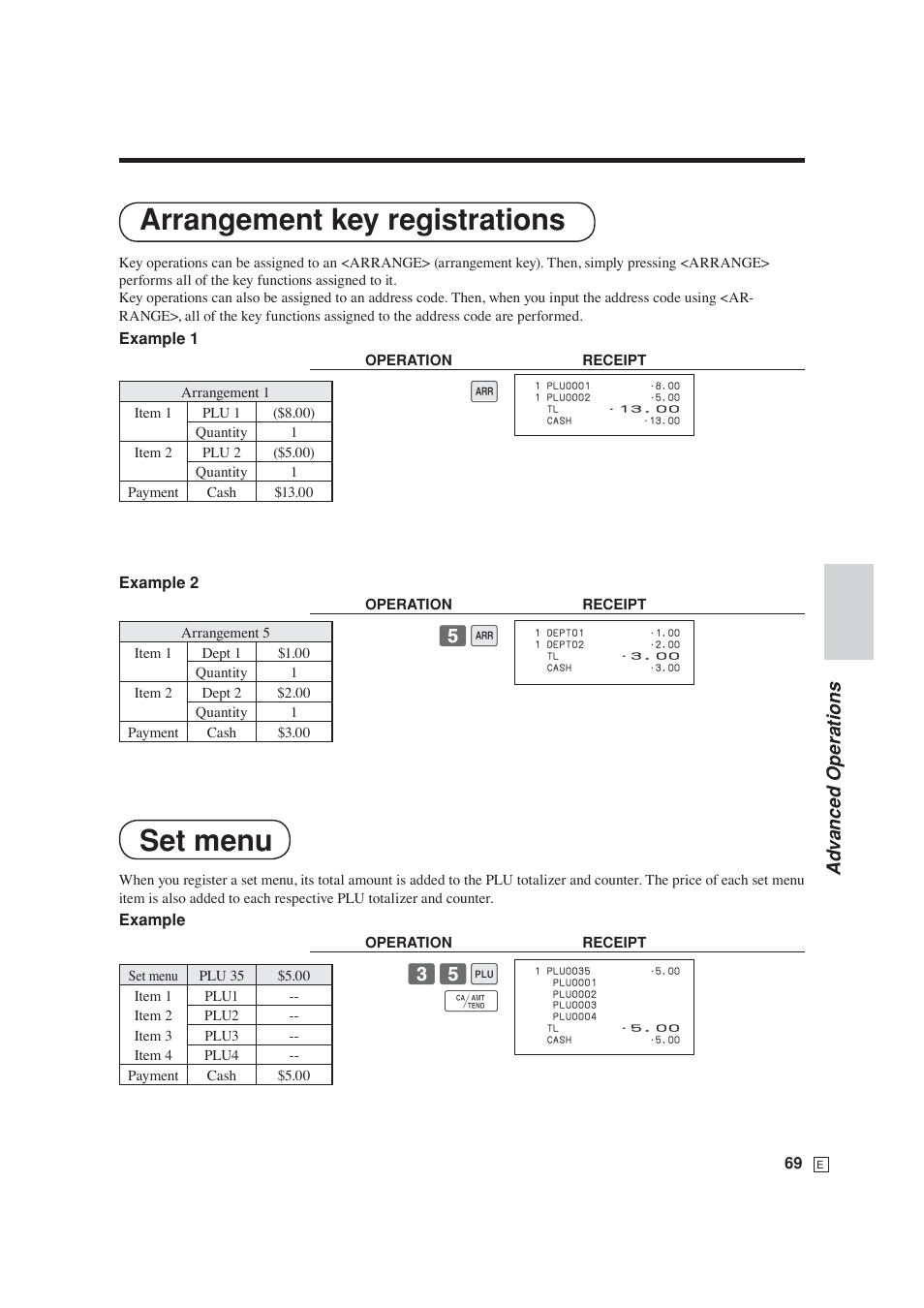 Arrangement key registrations set menu, Ad v anced operations, 35 + f | Casio SE-S6000 User Manual | Page 70 / 134