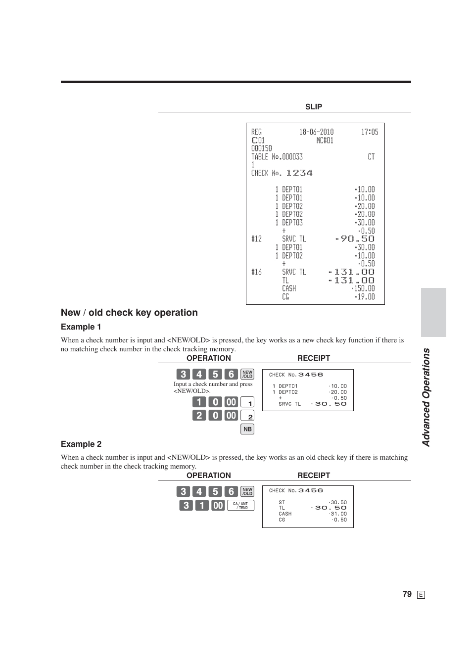 Ad v anced operations, New / old check key operation | Casio SE-S6000 User Manual | Page 80 / 134