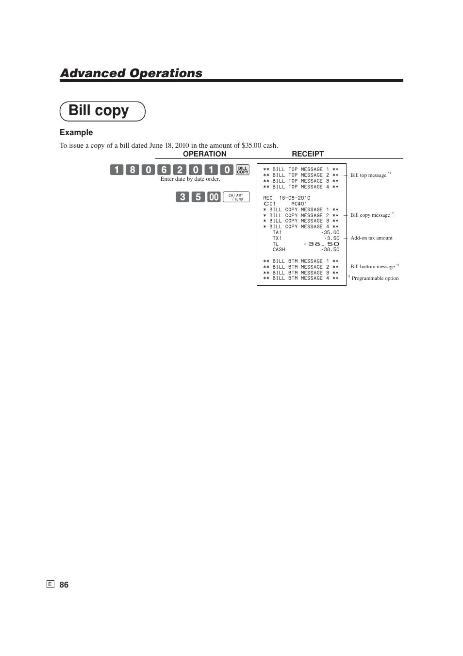 Bill copy, Advanced operations | Casio SE-S6000 User Manual | Page 87 / 134