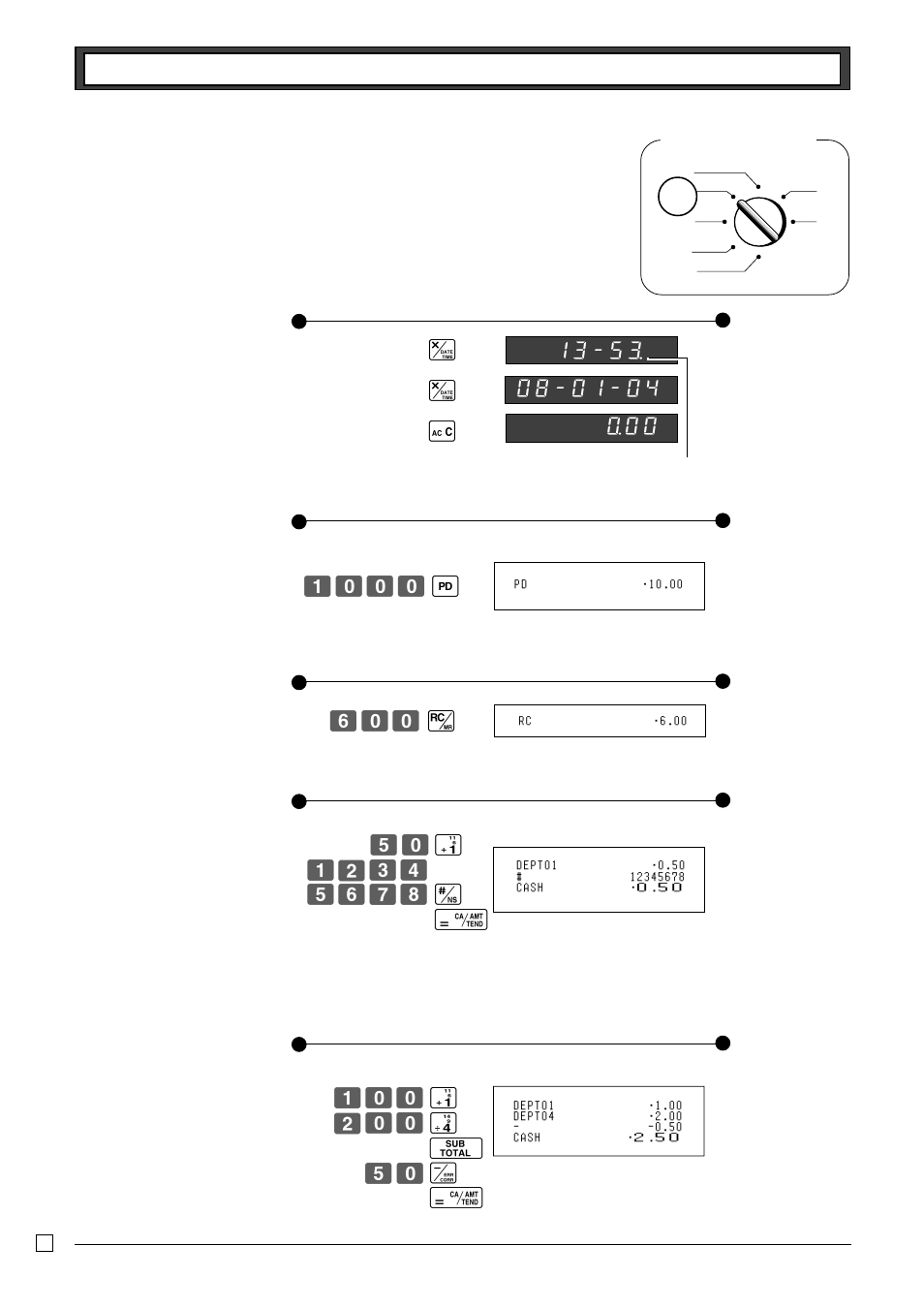 7 other registrations, Z?? g x?? f o b? g p, 7-1 reading the time and date | Y 2-7-2 paidout from cash in drawer z, 7-3 cash received on account, 7-4 registering identification numbers, N?? . b? g zxcv bnm< n p | Casio TE-M80 User Manual | Page 34 / 40