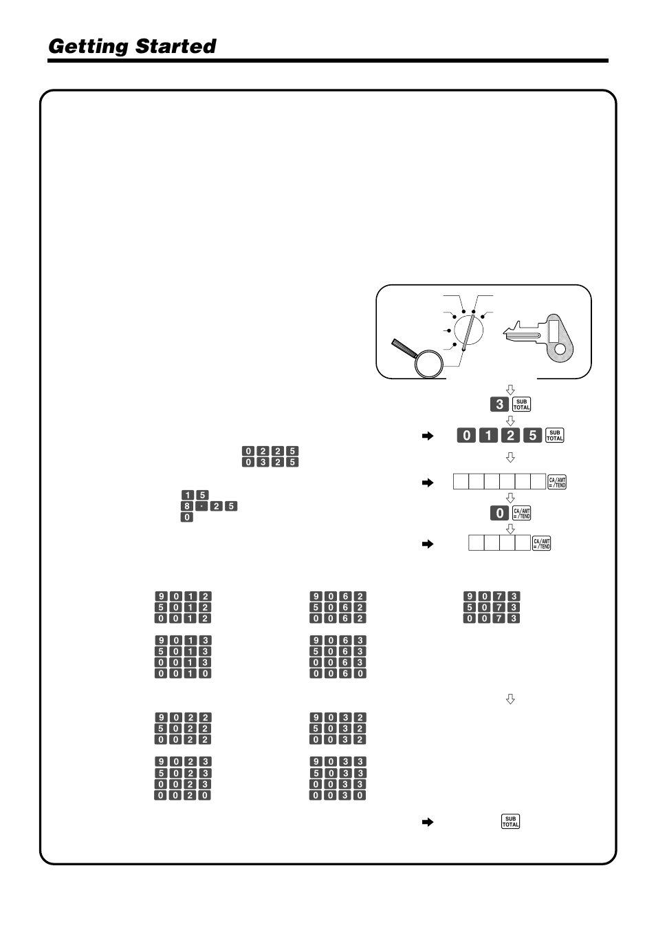 Getting started, Assign tax table 1. enter tax rate, 0125 s | Mode switch, Tax table programming (continued…), Programming procedure | Casio TK-810 User Manual | Page 14 / 116