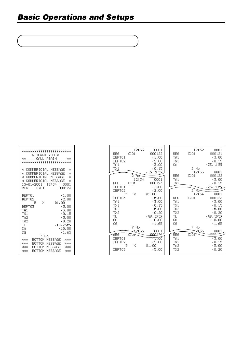 How to read the printouts, Basic operations and setups | Casio TK-810 User Manual | Page 24 / 116