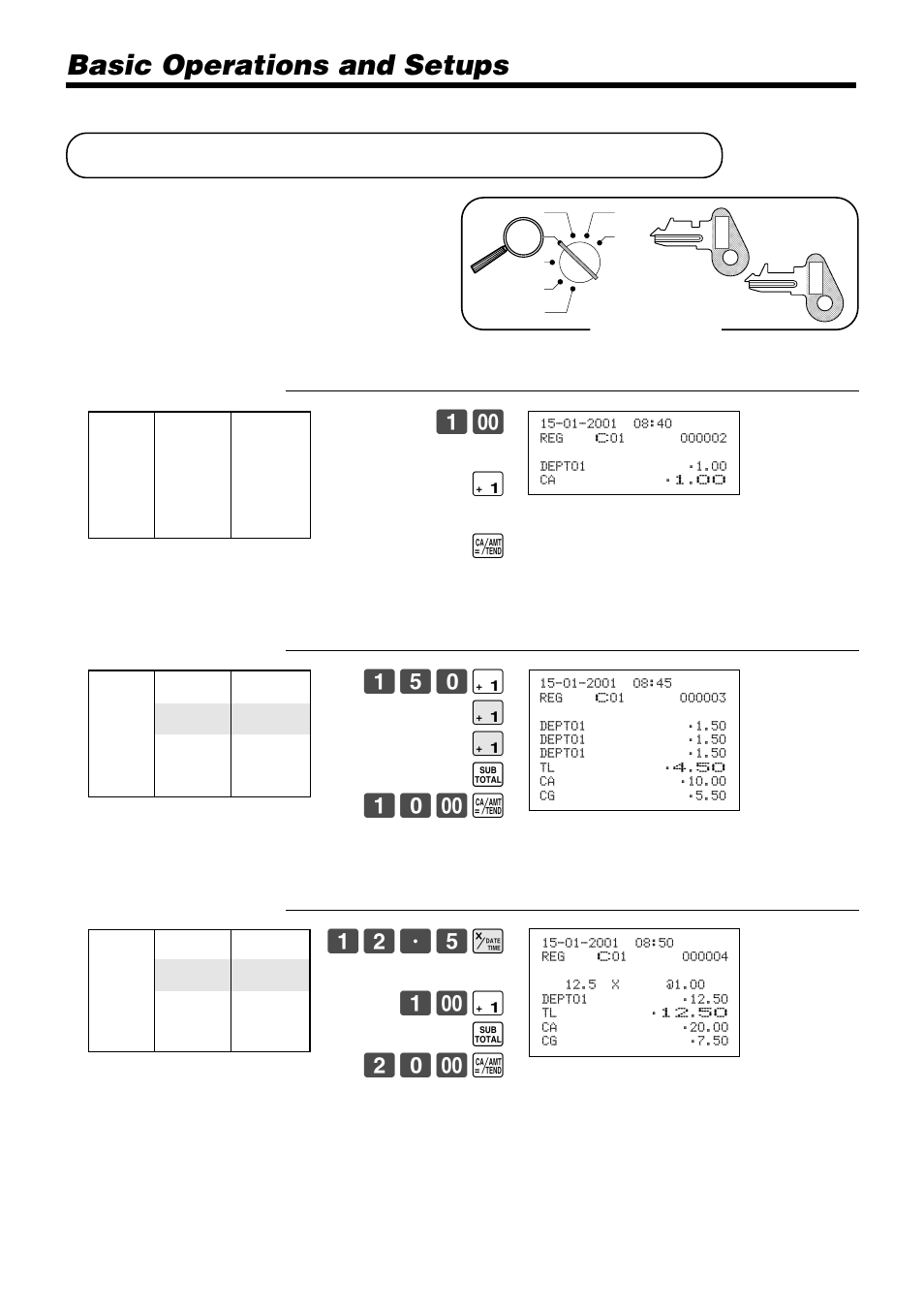 Preparing and using department keys, Basic operations and setups, Registering department keys | Casio TK-810 User Manual | Page 28 / 116