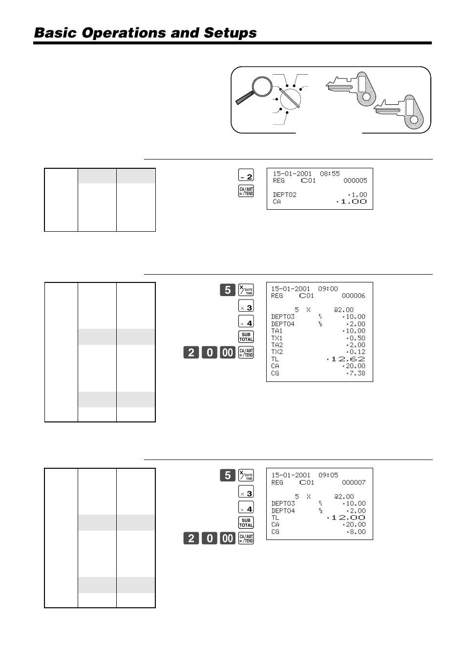 Basic operations and setups, Registering department keys by programming data, 5x ( ) s 20- a | Casio TK-810 User Manual | Page 30 / 116