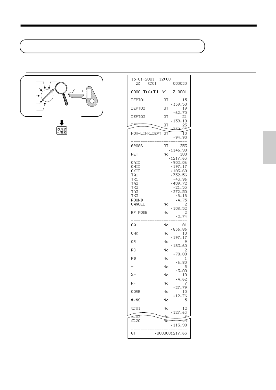 Printing the daily sales reset report, Basic operations and setups, Mode switch | These items can be skipped by programming | Casio TK-810 User Manual | Page 47 / 116