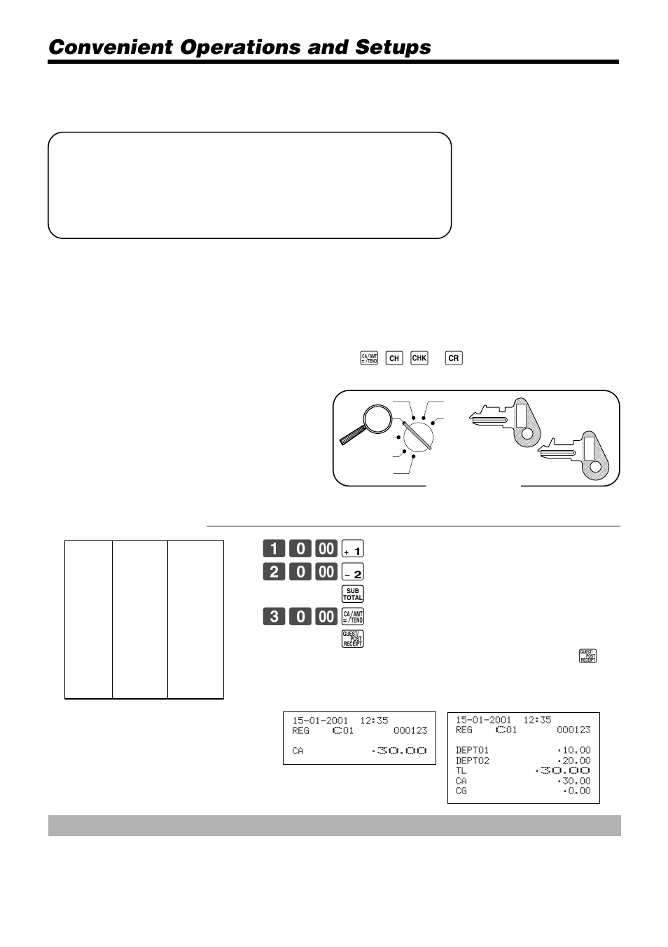 Convenient operations and setups, About post-finalization receipt, & 20- ' s 30- a | Casio TK-810 User Manual | Page 48 / 116