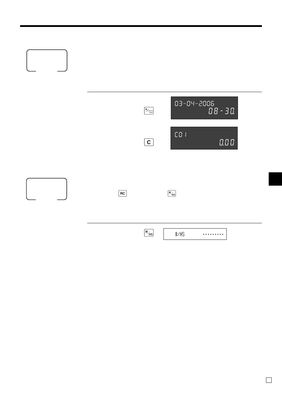 Basic operations and setups, Displaying the time and date, X08-3 | C~00 preparing coins for change | Casio TK-3200 User Manual | Page 35 / 118