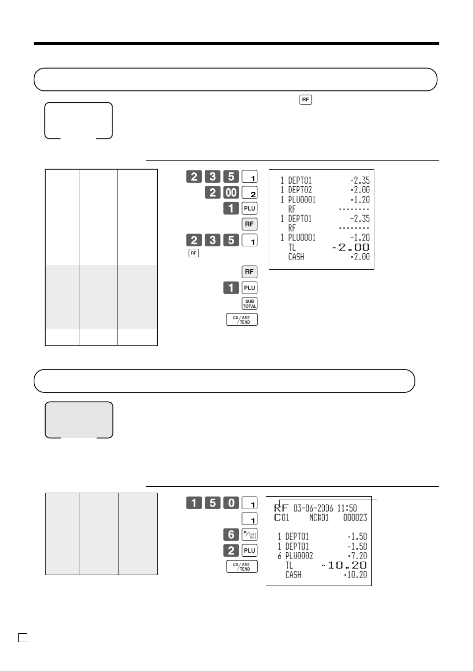 Registering returned goods in the rf mode, Registering returned goods in the reg mode, Basic operations and setups | Normal refund transaction | Casio TK-3200 User Manual | Page 50 / 118