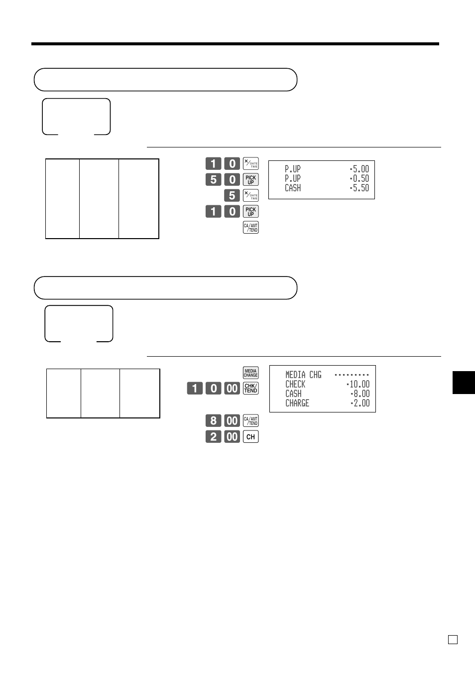 Registering pick up amounts, Changing media in drawer, Ad v anced operations | I10- k, A 2- h | Casio TK-3200 User Manual | Page 63 / 118