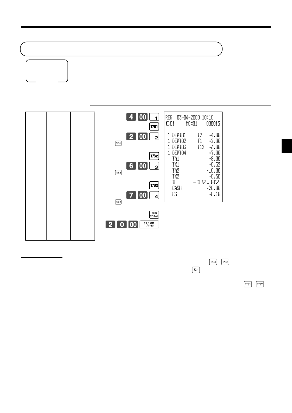 Shifting the taxable status of an item, Basic operations and setups, Calculation merchandise subtotal | Casio TK-7000 User Manual | Page 39 / 132