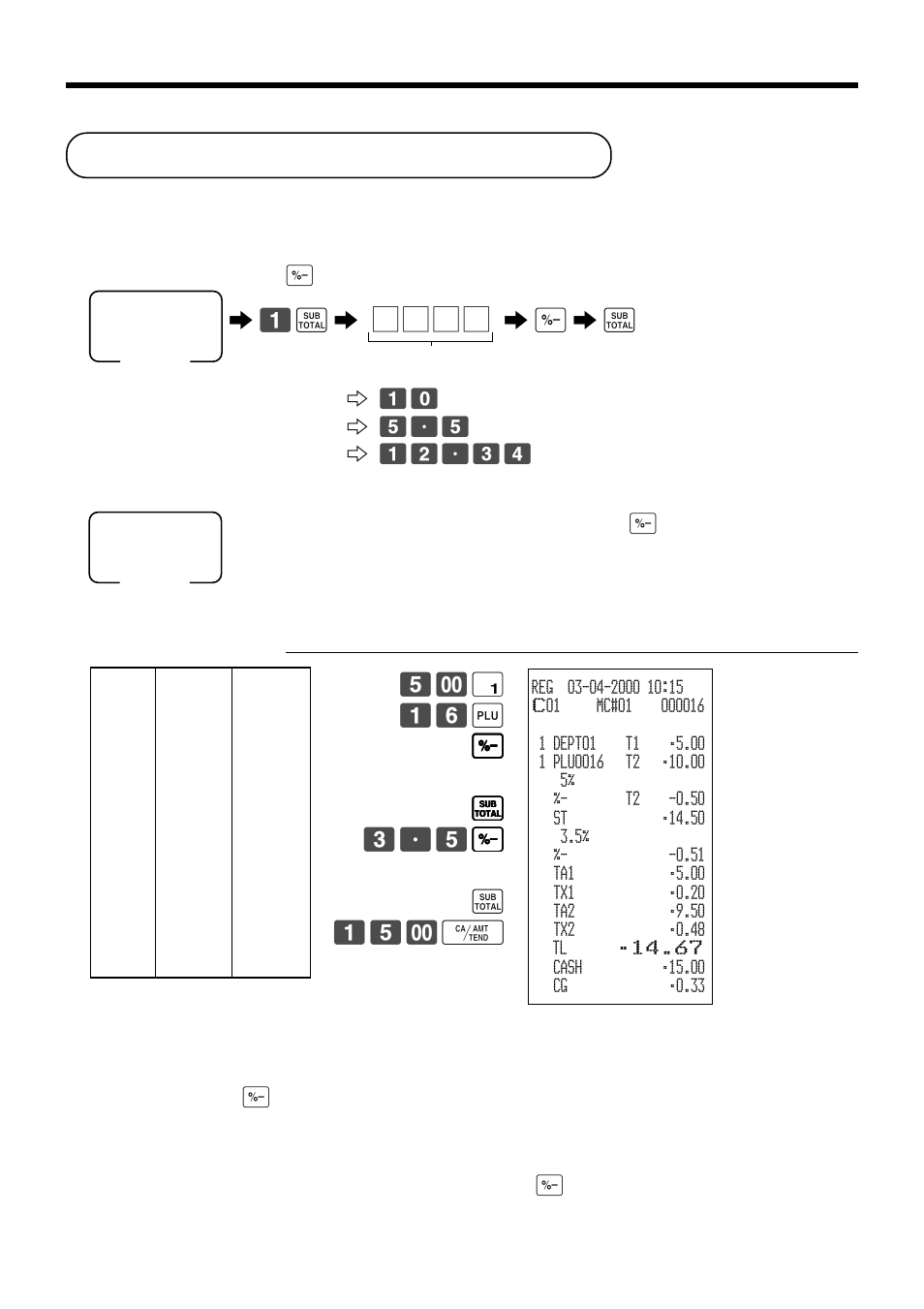 Preparing and using discounts, Basic operations and setups | Casio TK-7000 User Manual | Page 40 / 132