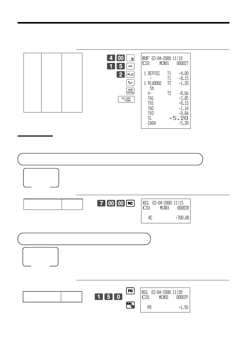 Registering money received on account, Registering money paid out, Basic operations and setups | Casio TK-7000 User Manual | Page 48 / 132
