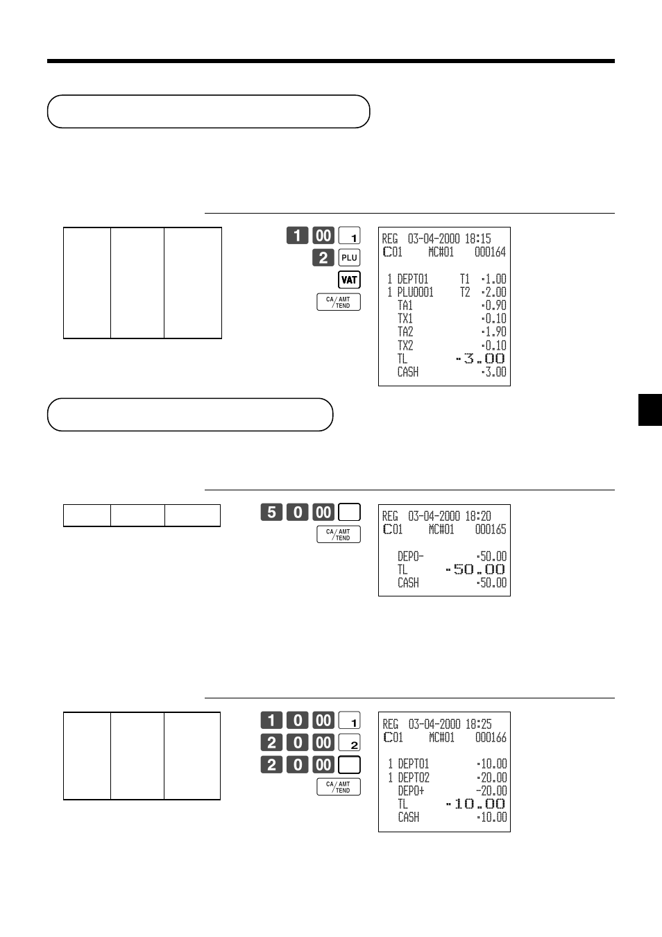 Deposit registrations, Vat breakdown printing | Casio TK-7000 User Manual | Page 89 / 132