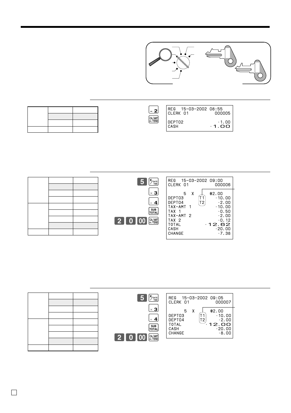 Basic operations and setups, Registering department keys by programming data, 5x ( ) s 20- a | Casio TK-T200 User Manual | Page 28 / 104