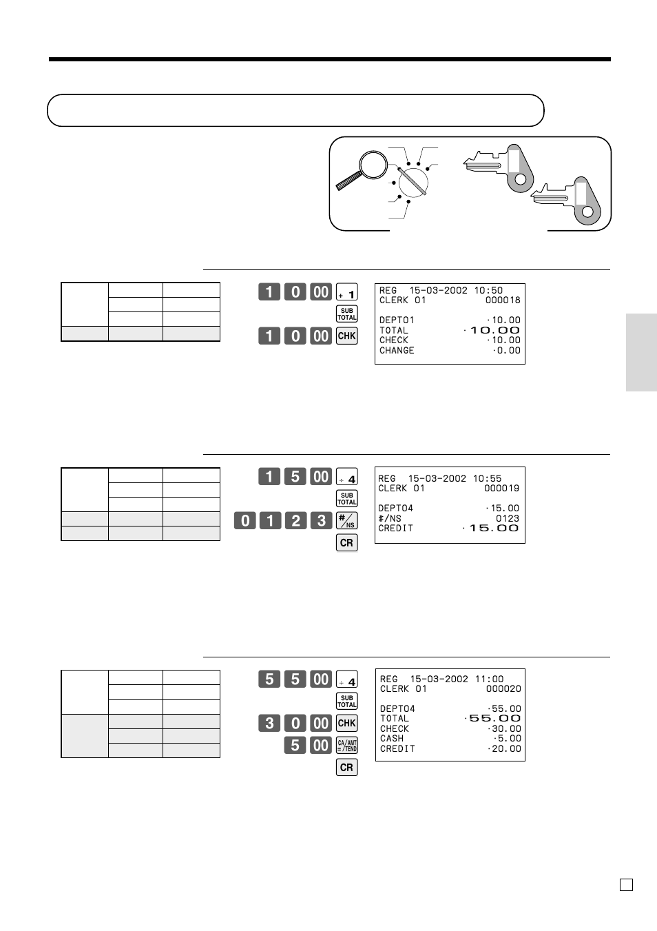 Registering credit and check payments, Basic operations and setups, & s 10- k | ) s 0123 b c, ) s 30- k 5- a c | Casio TK-T200 User Manual | Page 37 / 104