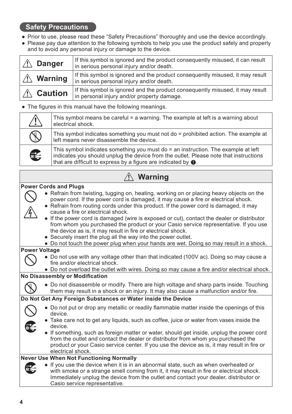 Caution | Casio V-R100 User Manual | Page 4 / 36