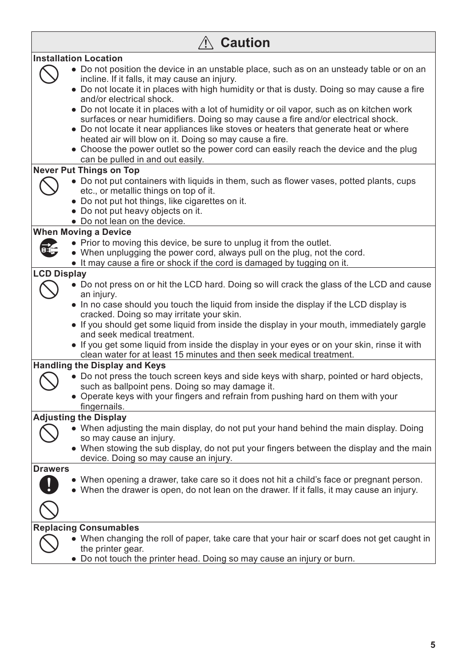 Caution | Casio V-R100 User Manual | Page 5 / 36